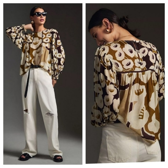 Bl^Nk London Tops - 💘 Bl-nk London Anthropologie Miranda Floral Peasant Blouse Brown Green Large